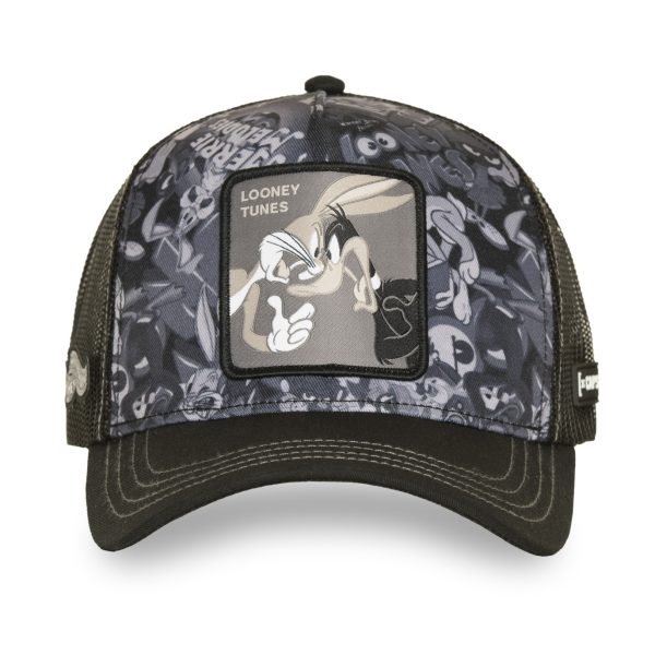 Casquette-trucker-avec-filet-et-patch-Looney-Tunes-Duo FRONT CAPSLAB LOONEY TOONES DUO