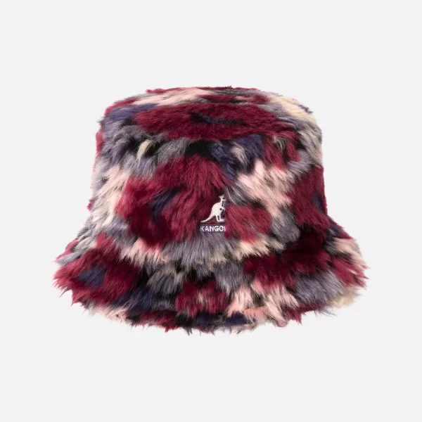 KANGOL FAUX FUR BUCKET PURPLE MULTI CAMO FLOWER