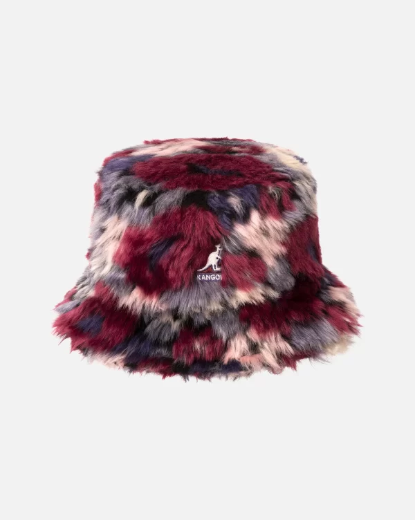 K4370_PURPLEMULTI KANGOL FAUX FUR BUCKET PURPLE MULTI CAMO FLOWER