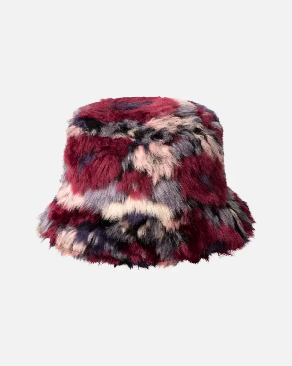 K4370_PURPLEMULTI2 KANGOL FAUX FUR BUCKET PURPLE MULTI CAMO FLOWER