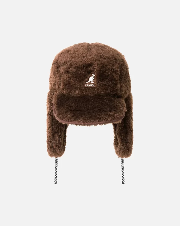 KANGOL FAUX SHEARLING UTILITY FLAP CAP BROWN