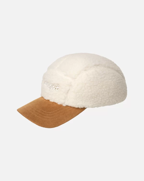 K5466_NATURAL KANGOL SCRIPT FAUX SHEPRA 5-PANEL WHITE